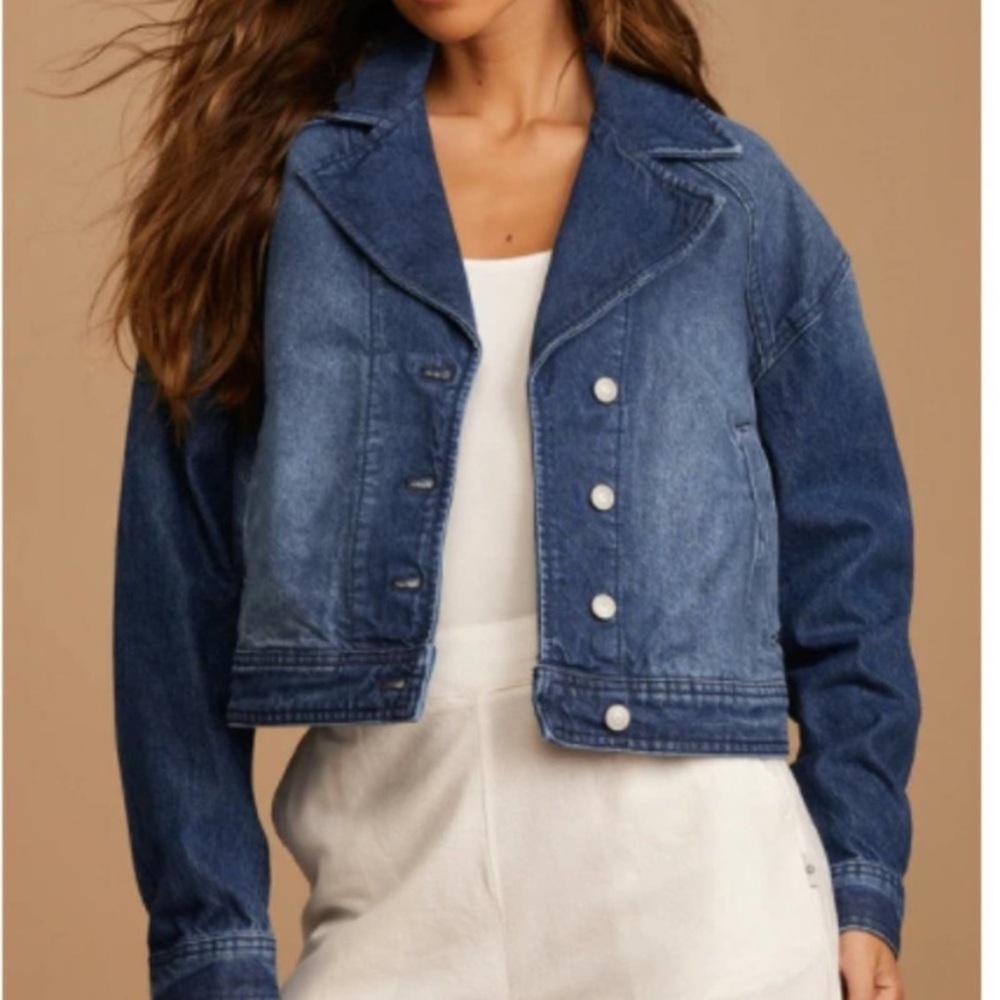 NWT Free People We the Free Now or Never Dark Wash Cropped Denim Jacket Size S